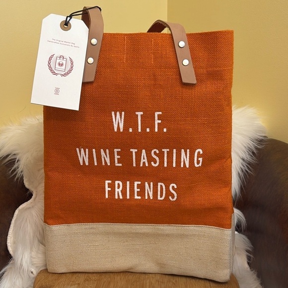 Apolis Market Day Jute Bag WTF Wine Tasting Friends Global Citizen Tote NWT - Picture 6 of 15